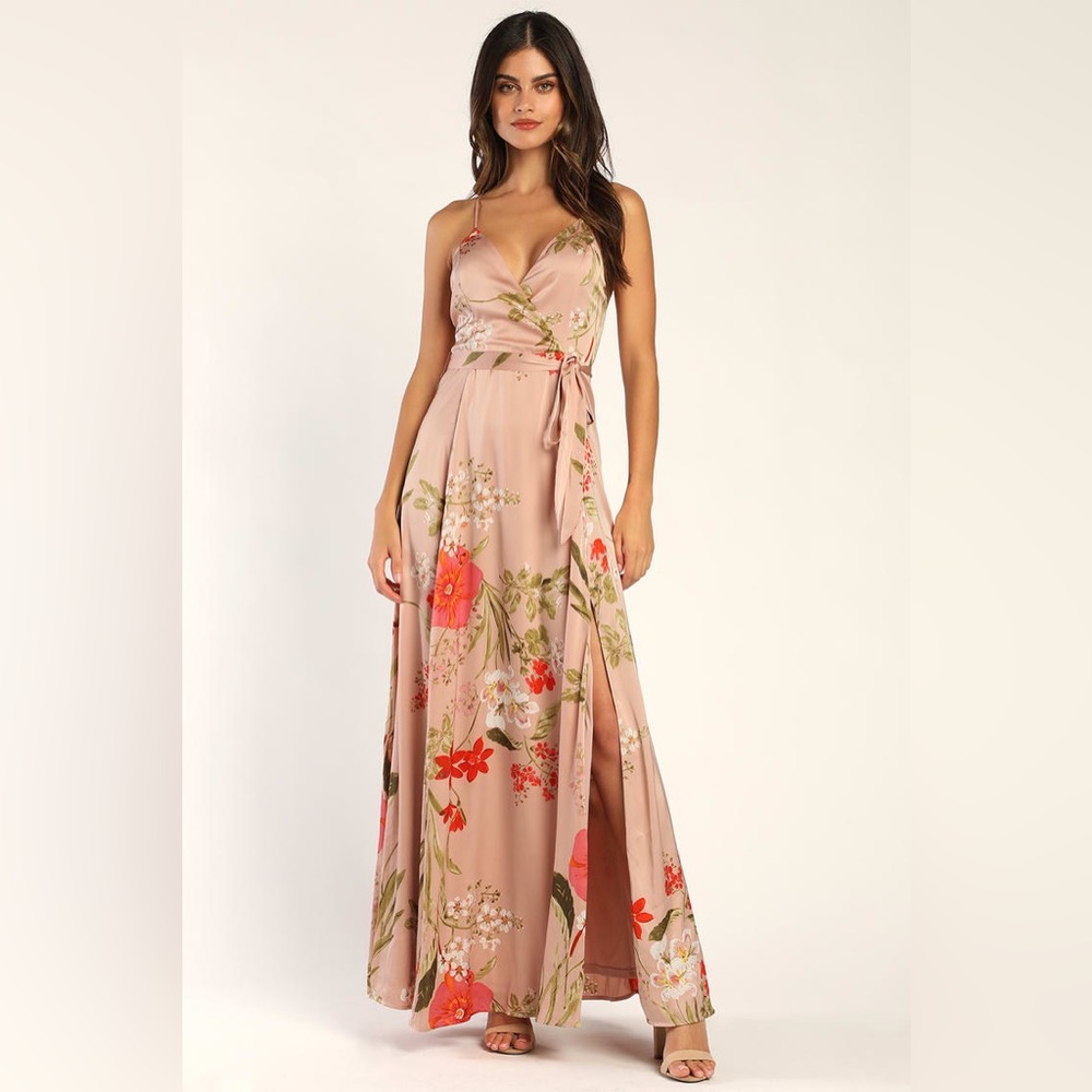 Still the One Blush Pink Floral Print Satin Maxi Dress